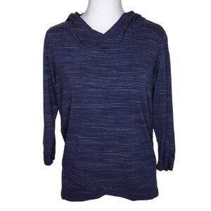 Sunday Women's Hoodie Top, Blue Lightweight Soft 3/4 Length Sleeves Shirt Sz M